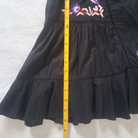 Free People Black Pavlo Floral Embroidered Ruffle Sleeve Dress Lined Bohemian S - Picture 12 of 15